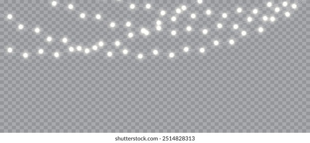 Vector Christmas lights on a transparent background. Christmas light PNG.  Set of Christmas glowing garlands. For advertising invitations, web banners, postcards. Vector. Christmas decoration, LED lam