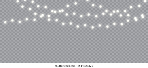 Vector Christmas lights on a transparent background. Christmas light PNG.  Set of Christmas glowing garlands. For advertising invitations, web banners, postcards. Vector. Christmas decoration, LED lam