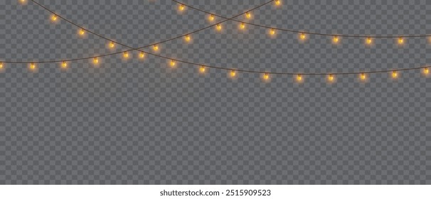 Vector Christmas lights on a transparent background. Christmas light PNG.  Set of Christmas glowing garlands. For advertising invitations, web banners, postcards. Vector. Christmas decoration, LED lam