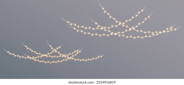 Vetor luzes de Natal em um fundo transparente. Natal luz PNG. Conjunto de glândulas de brilho de Natal. Para convites publicitários, banners da web, cartões postais. Vetor. Decoração de Natal, LED lam