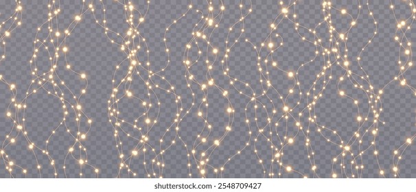 Vector Christmas lights on a transparent background. Christmas light PNG. Set of Christmas glowing garlands. For advertising invitations, web banners, postcards. Vector. Christmas decoration, LED lam	