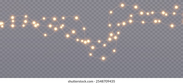 Vector Christmas lights on a transparent background. Christmas light PNG. Set of Christmas glowing garlands. For advertising invitations, web banners, postcards. Vector. Christmas decoration, LED lam	