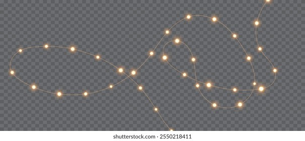 Vector Christmas lights on a transparent background. Christmas light PNG. Set of Christmas glowing garlands. For advertising invitations, web banners, postcards. Vector. Christmas decoration, LED lam	