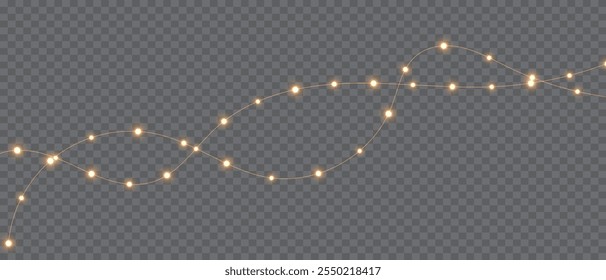Vector Christmas lights on a transparent background. Christmas light PNG. Set of Christmas glowing garlands. For advertising invitations, web banners, postcards. Vector. Christmas decoration, LED lam	