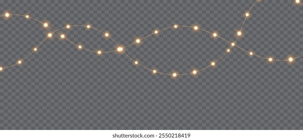 Vector Christmas lights on a transparent background. Christmas light PNG. Set of Christmas glowing garlands. For advertising invitations, web banners, postcards. Vector. Christmas decoration, LED lam	
