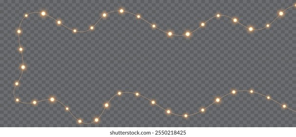 Vetor luzes de Natal em um fundo transparente. Luz de Natal PNG. Conjunto de glândulas brilhantes de Natal. Para convites publicitários, banners da web, cartões postais. Vetor. Decoração de Natal, LED lam	