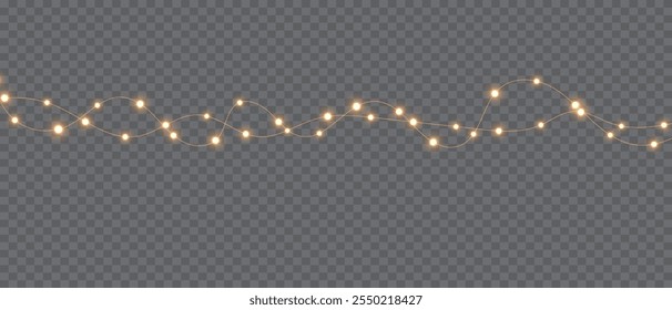 Vector Christmas lights on a transparent background. Christmas light PNG. Set of Christmas glowing garlands. For advertising invitations, web banners, postcards. Vector. Christmas decoration, LED lam	