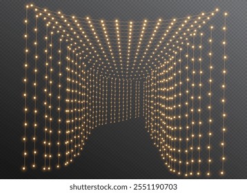 Vector Christmas lights on transparent background. Christmas light PNG. Set of Christmas glowing garlands. For advertising invitations, web banners, postcards. Vector. Christmas decoration, LED lam	