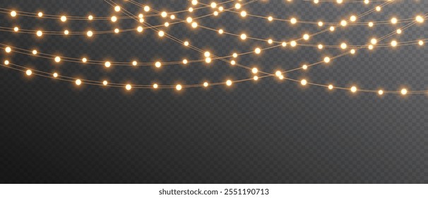 Vector Navidades luces sobre fondo transparente. Navidades de luz PNG. Conjunto de guirnaldas brillantes de Navidades. Para invitaciones publicitarias, Anuncios de Web, postales. Vector. Decoración de la Navidad, lámpara del led	