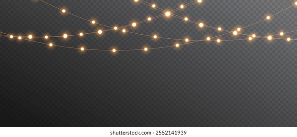 Vector Christmas lights on transparent background. Christmas light PNG. Set of Christmas glowing garlands. For advertising invitations, web banners, postcards. Vector. Christmas decoration, LED lam	