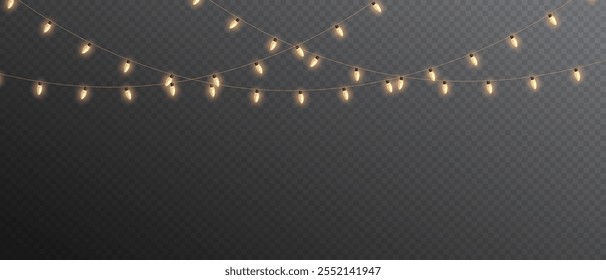 Vector Christmas lights on transparent background. Christmas light PNG. Set of Christmas glowing garlands. For advertising invitations, web banners, postcards. Vector. Christmas decoration, LED lam	