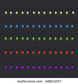vector christmas lights set on dark background