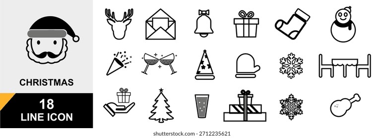 Conjunto de ícones de linha de Natal vetorial, vetor editável