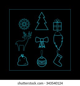 vector christmas line  icon set on black background