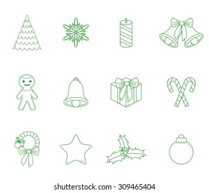 Vector Christmas Line Icons. Thin line style, flat design