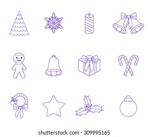 Vector Christmas Line Icons. Thin line style, flat design
