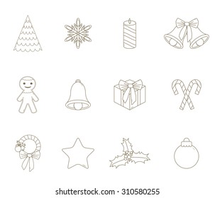 Vector Christmas Line Icons. Thin line style, flat design