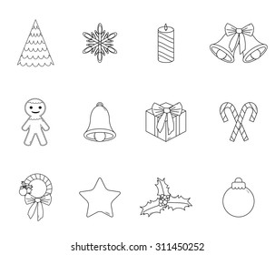 Vector Christmas Line Icons. Thin line style, flat design