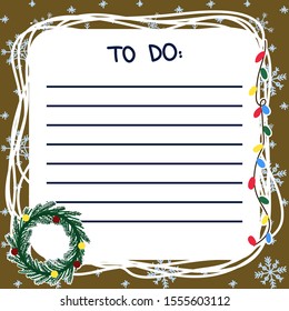 Vector christmas list for to do, present with wreath with brown background