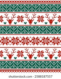 Vector Christmas long winter seamless pattern, folk art inspiration design.