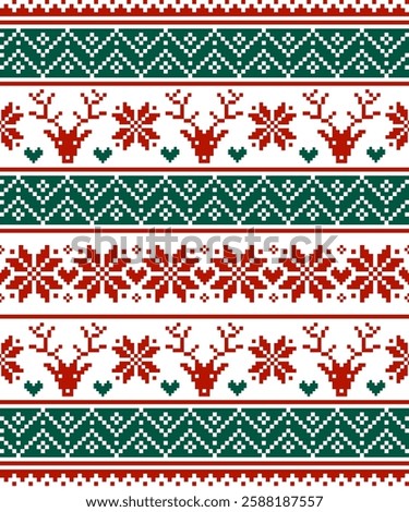 Vector Christmas long winter seamless pattern, folk art inspiration design.