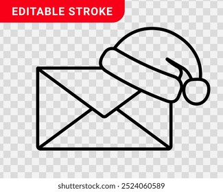 Vector Christmas mail envelope with Santa Claus hat line icon