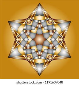 vector christmas mandala gold and silver colored hexagram star shape - adult coloring book page

