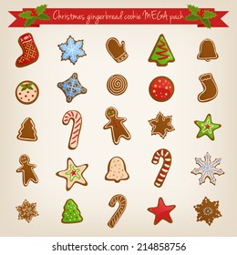 Vector Christmas mega set of cute gingerbread cookies