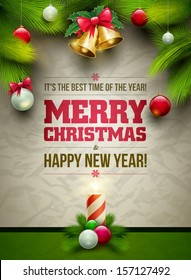 Vector Christmas Messages and objects on wrinkled paper background. Elements are layered separately in vector file.