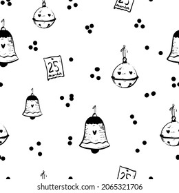 Vector christmas minimal pattern. Winter essentials repeat for wrapping paper, christmas decor,cute decoration doodle elements