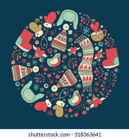 Vector Christmas motif. Round illustration.