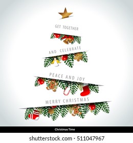 Vector Christmas Motif With Christmas Tree Shape  In Cut The Paper Style