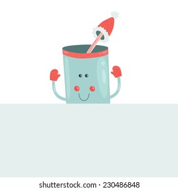 Vector christmas mug with blank banner. Christmas greeting card