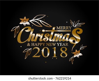 	
Vector Christmas and New Year 2018 typographical on red background with Gold glitter texture. Vector illustration for golden shimmer background. Xmas card. Vector Illustration