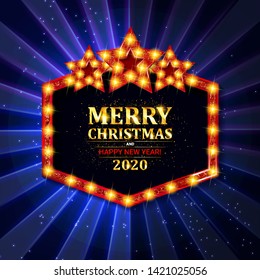 Vector Christmas and new year 2020 wishes on card. Christmas related ornaments objects on color background. Vector illustration