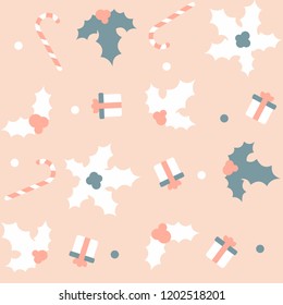 Vector Christmas and new year abstract light background with holly xmas leaf and gifts