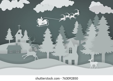 Vector christmas & New Year background paper cut for greeting card design, calendar illustration.