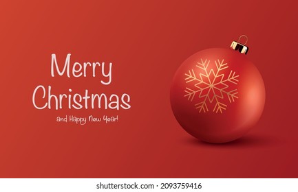 Cartel vectorial de Navidad y Año Nuevo. Nochebuena roja 3d y bolas de vidrio de Año Nuevo realistas, la decoración se cierra en rojo. Plantilla de diseño de navidad y decoración de juguetes de Año Nuevo. Vista frontal