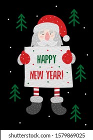 Vector Christmas and New Year card with Santa
