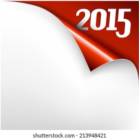 Vector Christmas New Year Card - Sheet of red paper with a curl 2015