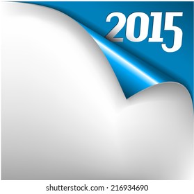 Vector Christmas New Year Card - Sheet of blue paper with a curl 2015
