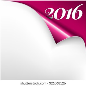 Vector Christmas New Year Card - Sheet of purple paper with a curl 2016