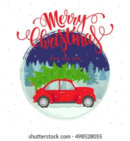 Vector Christmas and New Year card. Merry Christmas custom lettering. 