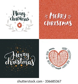 Vector Christmas and New year cards collection with handdrawn lettering. Xmas cards on winter background