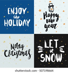 Vector Christmas and New year cards collection with handdrawn lettering.