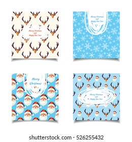 Vector Christmas and New Year cards set with Santa Claus and reindeer.