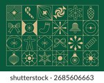 Vector Christmas and New Year design templates for advent calendars, greeting cards, packaging, prints, banners, and minimal graphics in a linear style, perfect for gold foil embossing 