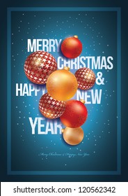 Vector Christmas and New Year design template. For christmas party poster, greeting card or flyer. All elements are grouped and layered in vector file.