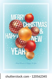 Vector Christmas and New Year design template. For christmas party poster, greeting card or flyer. All elements are grouped and layered in vector file.