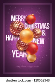 Vector Christmas and New Year design template. For christmas party poster, greeting card or flyer. All elements are grouped and layered in vector file.